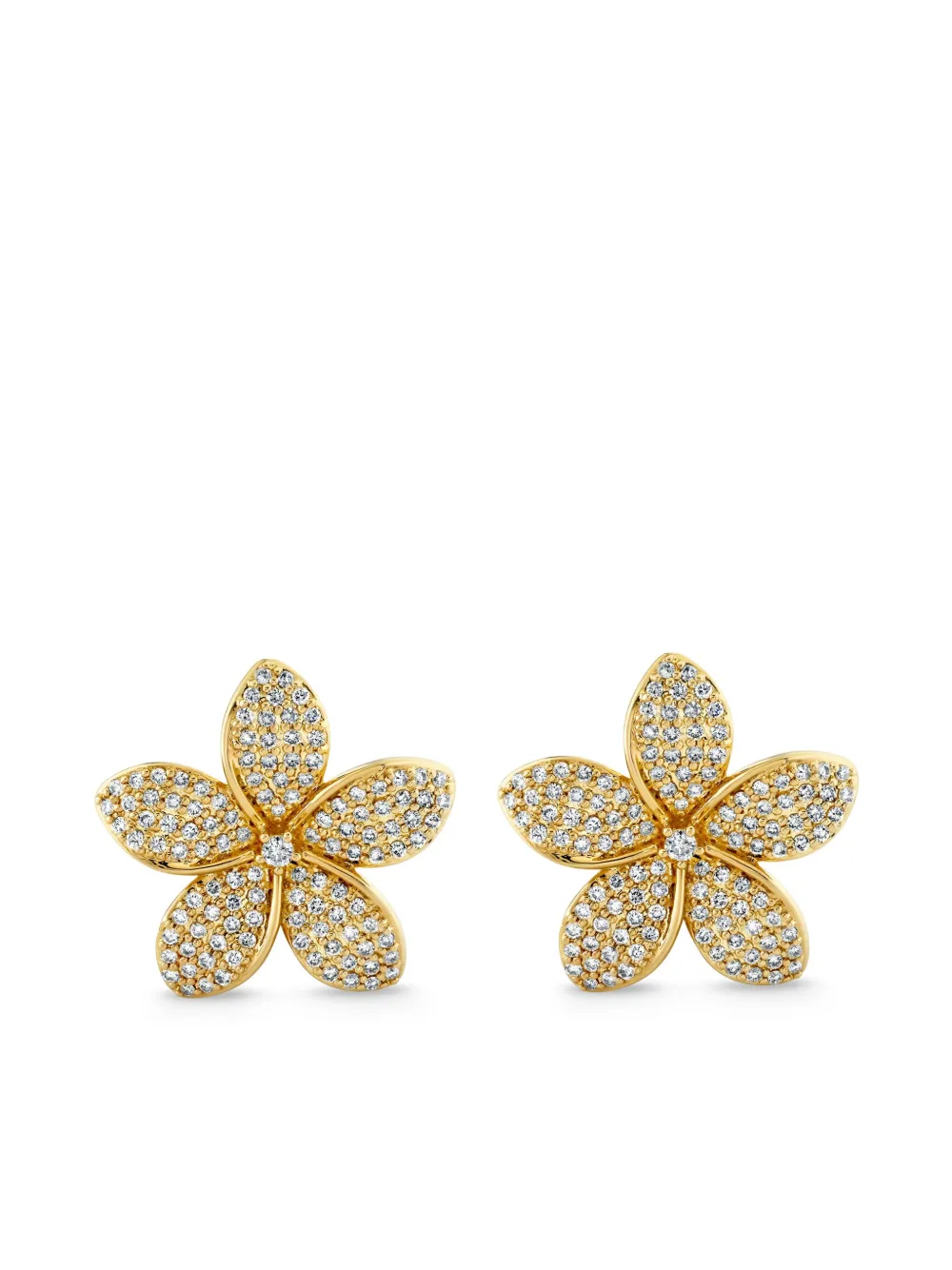 14K yellow gold Plumeria diamond stud earrings