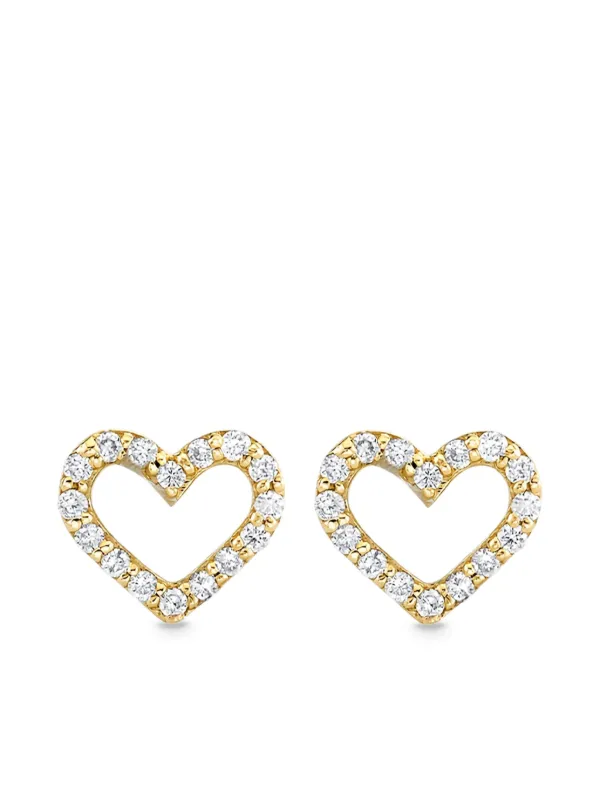 Sydney Evan 14CT Yellow Gold Open Heart Diamond Stud Earrings