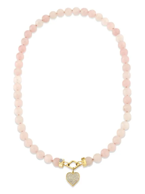 Sydney Evan 14K yellow gold Love rose quartz and diamond necklace