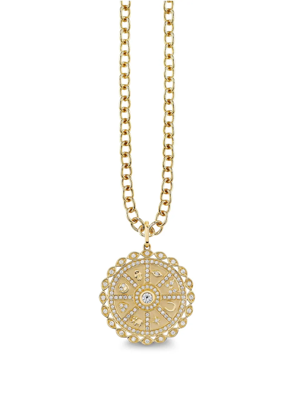 14K yellow gold Icon Wheel Coin diamond necklace