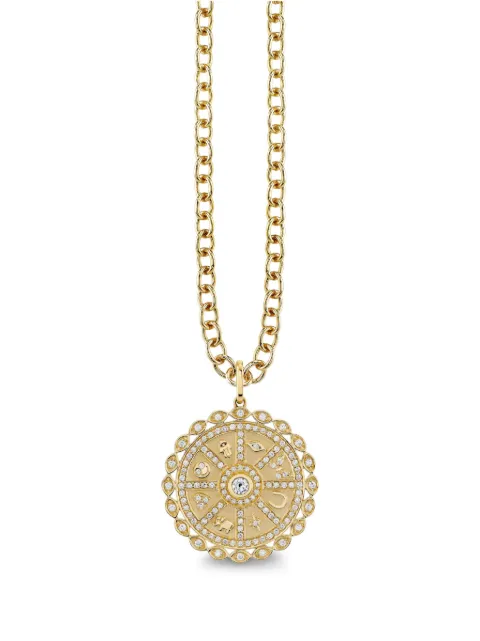 Sydney Evan collier Icon Wheel Coin en or jaune 14ct serti de diamant
