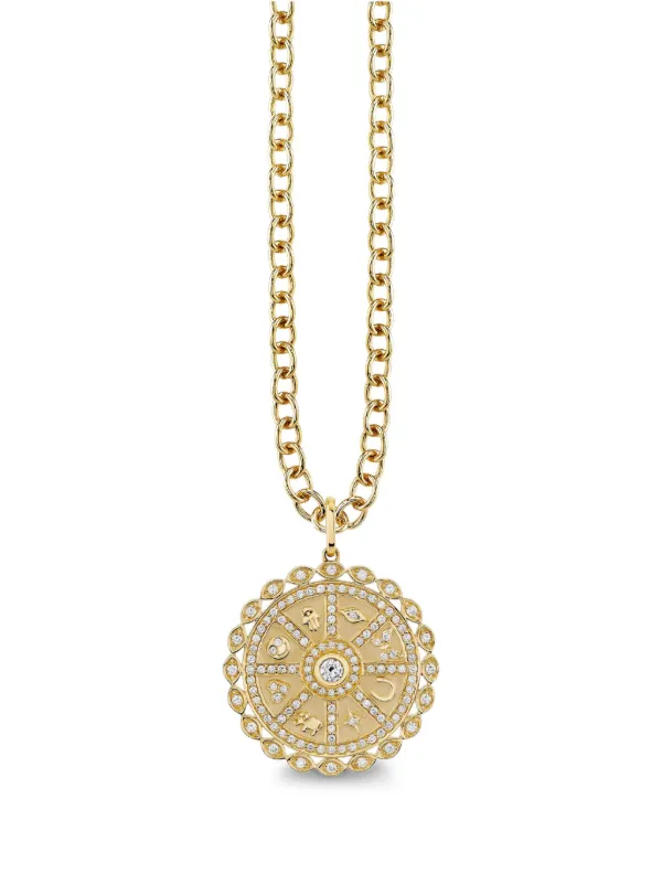 Sydney Evan 14CT Yellow Gold Icon Wheel Coin Diamond Necklace