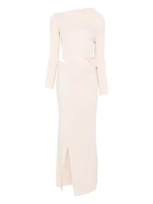 Aya Muse Fine-knit Maxi Dress With Draped Neckline - White Aya Muse Fine-knit Maxi Dress With Draped Neckline - White