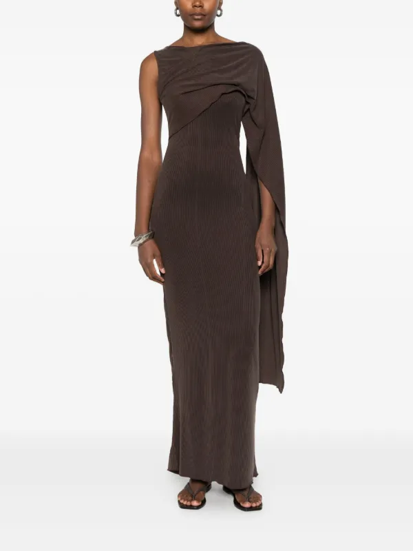 Aya Muse one-shoulder fine-ribbed Maxi Dress | Brown | FARFETCH
