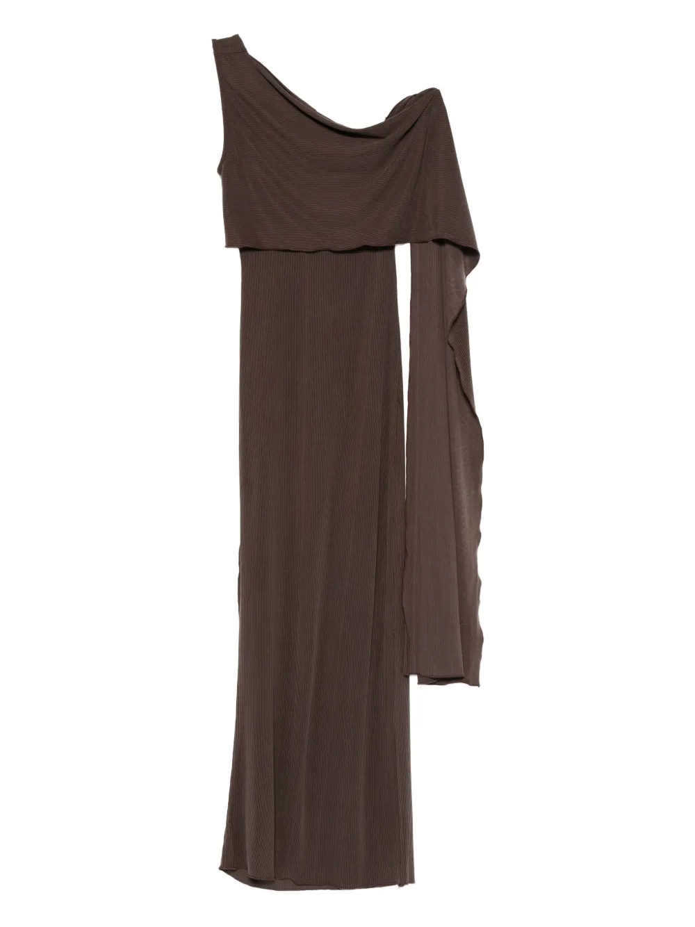 Aya Muse one-shoulder fine-ribbed maxi dress | Brown | Image 1