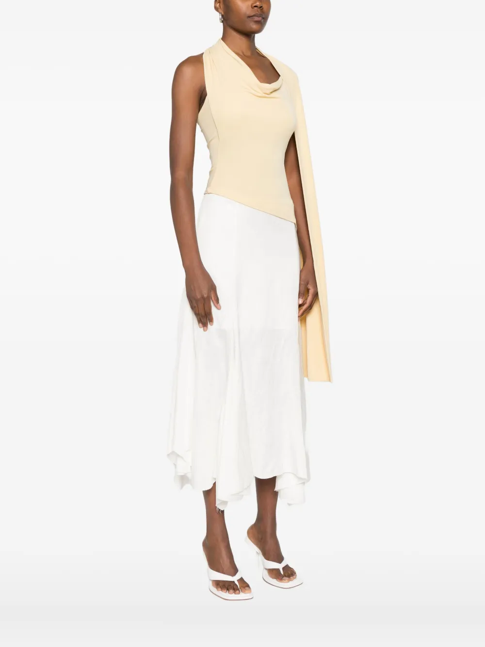 Aya Muse Asymmetric Draped-detail Blouse In Neutral