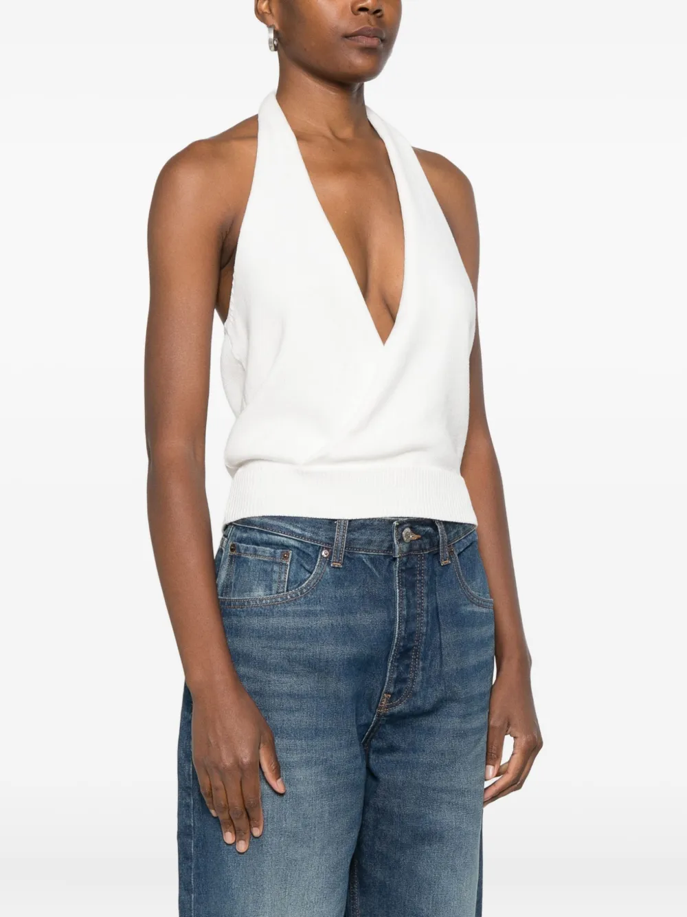 Aya Muse Halterneck Knitted Tank Top In White