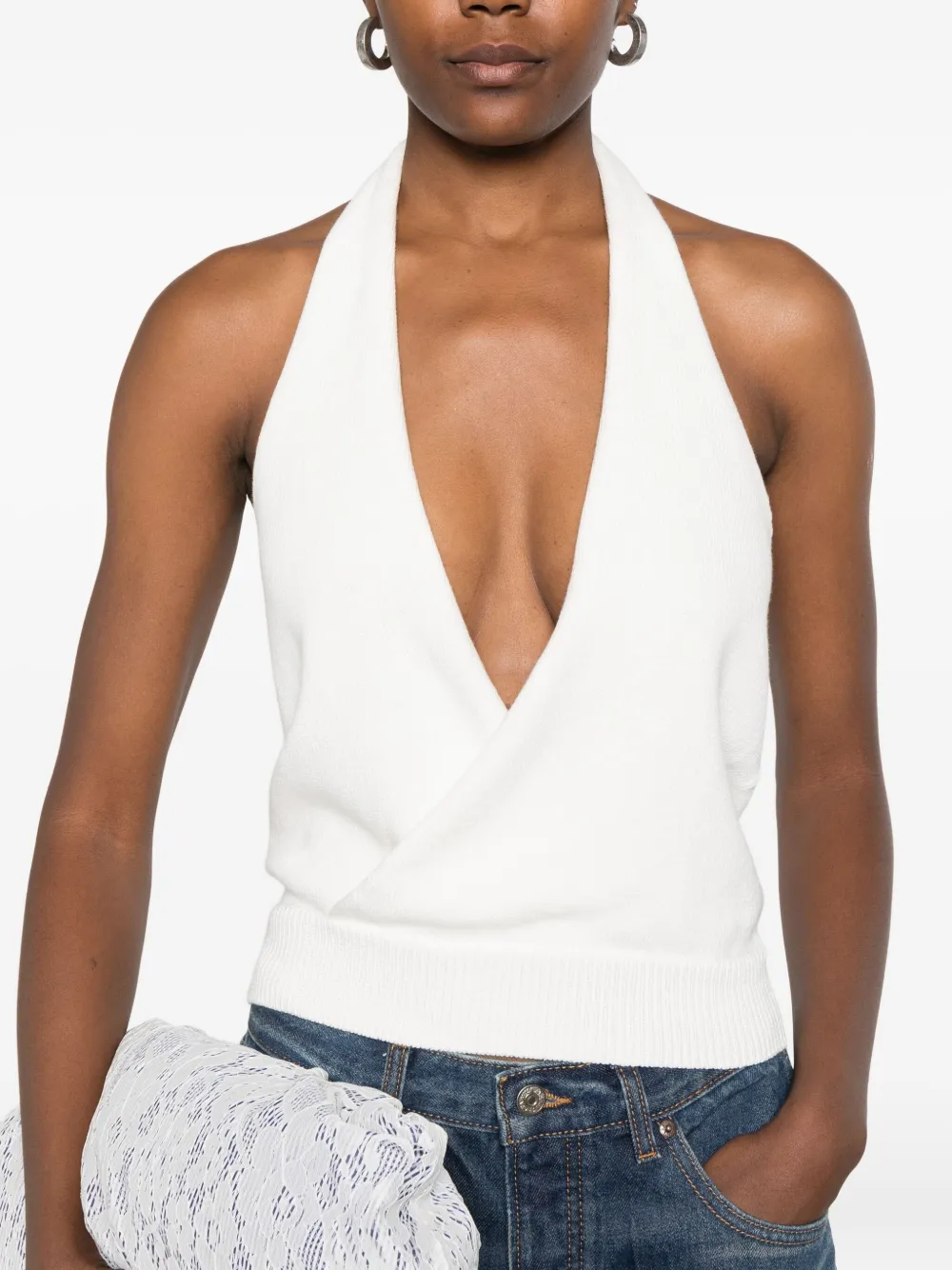 Aya Muse Halterneck Knitted Tank Top In White
