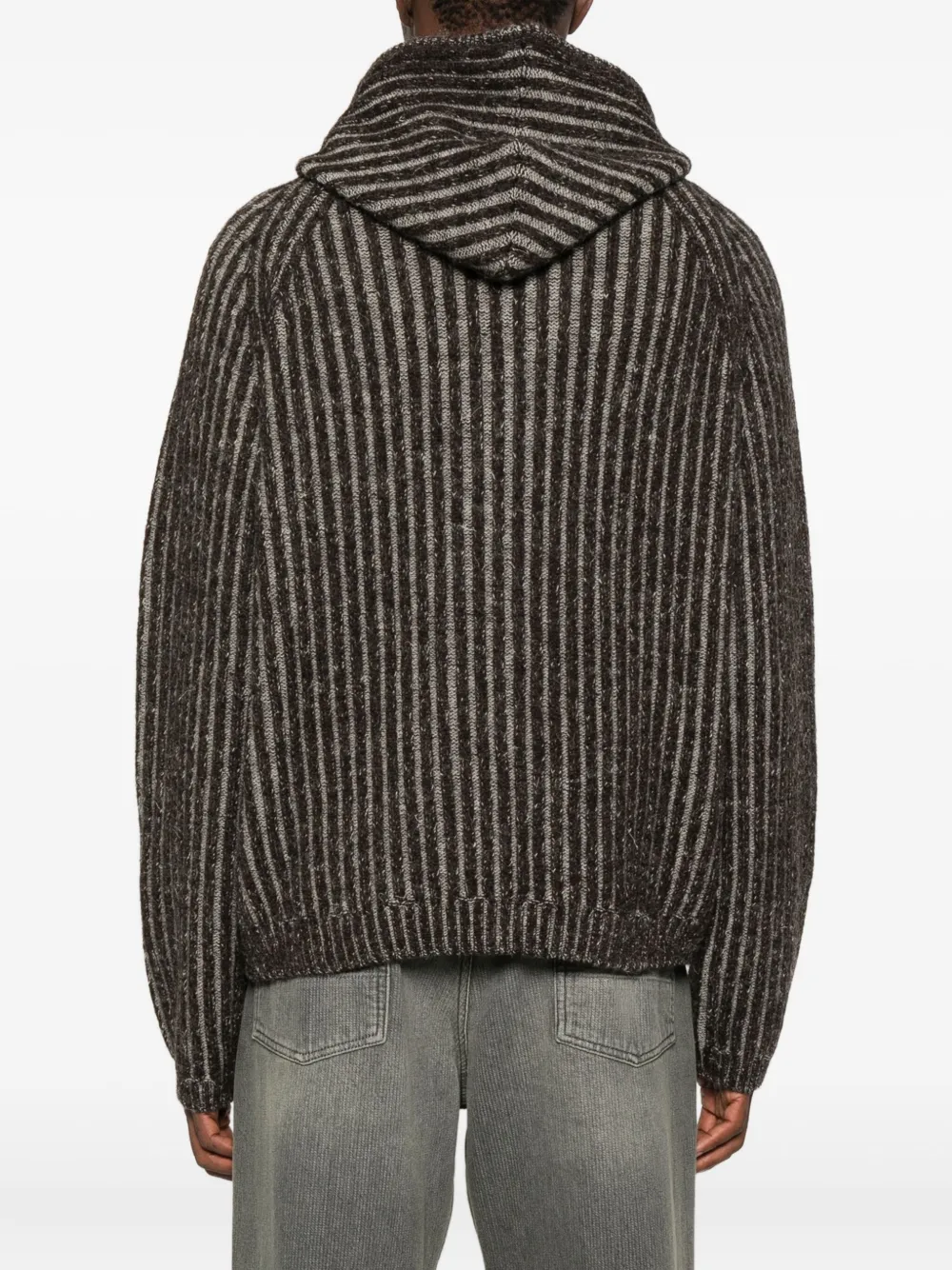 Our Legacy Level Ribbed-knit Wool Zip-up Hoodie In Brown