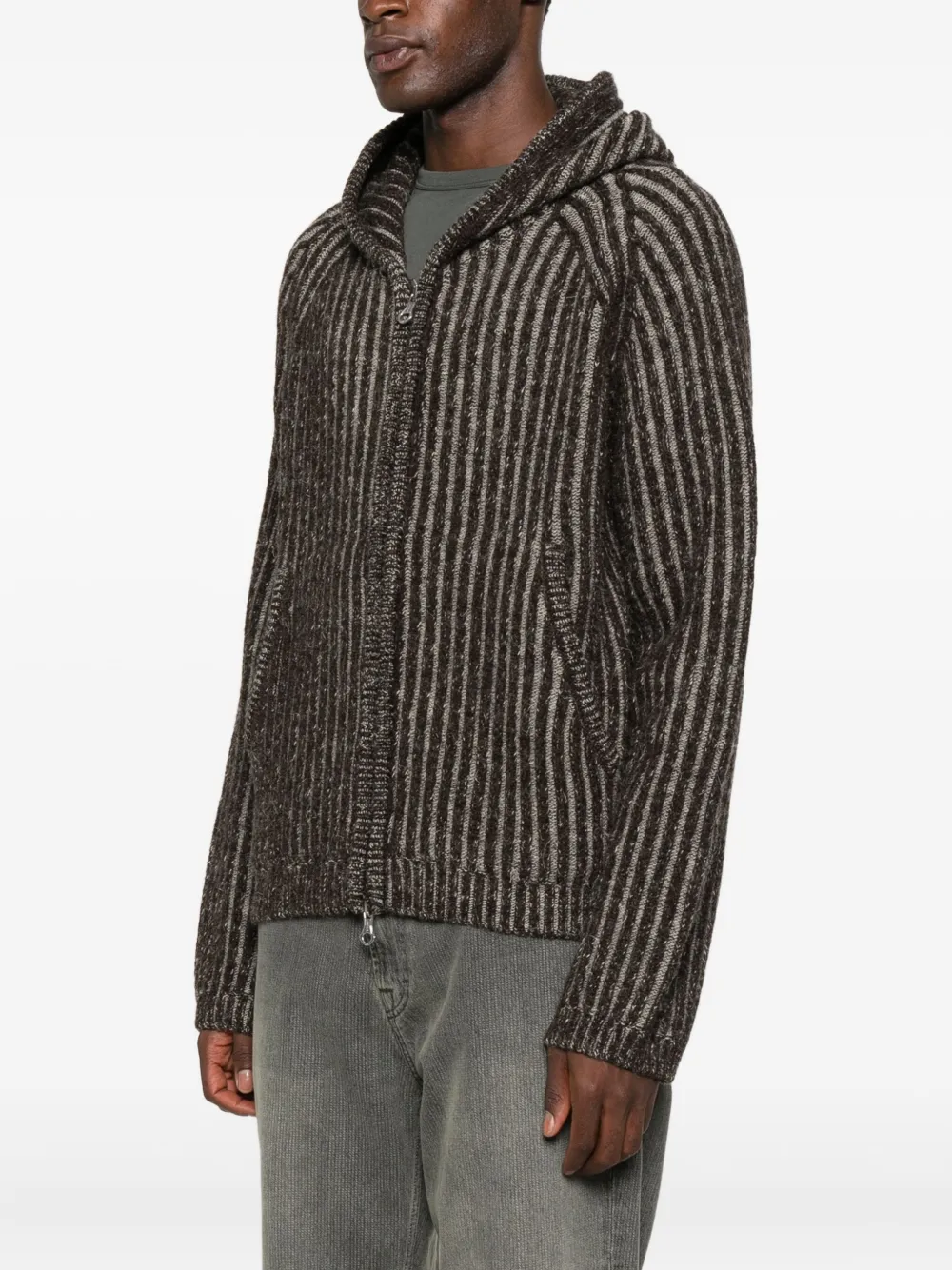 Our Legacy Level Ribbed-knit Wool Zip-up Hoodie In Brown