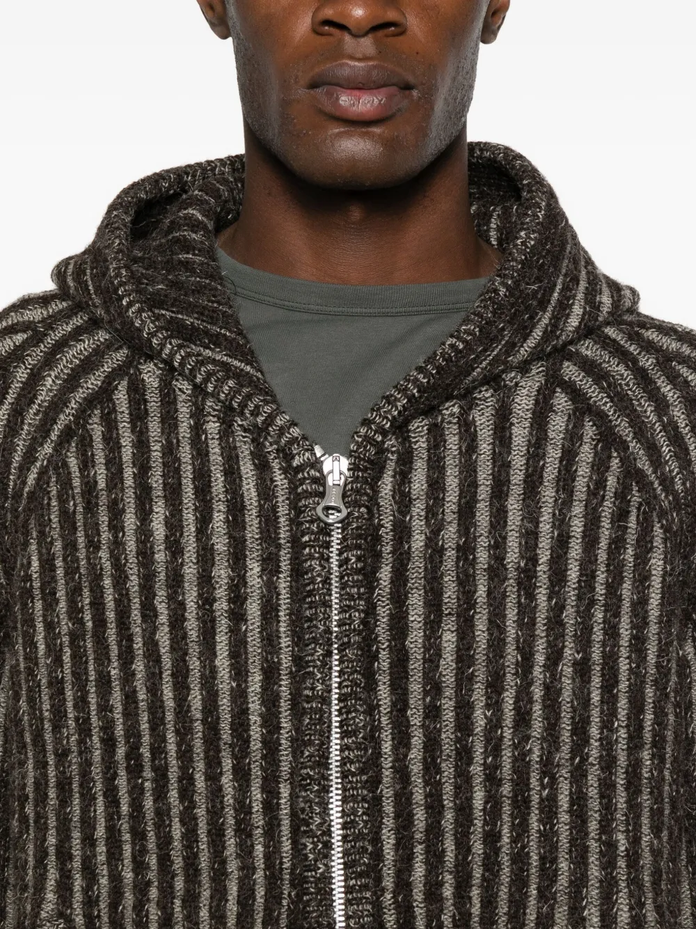 Our Legacy Level Ribbed-knit Wool Zip-up Hoodie In Brown