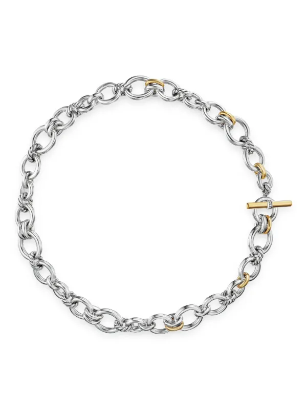 David Yurman 18K Yellow Gold and Sterling Silver DY Mercer® Petite Toggle Chain Diamond Necklace