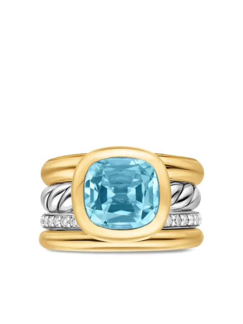 David Yurman 18K yellow gold and sterling silver DY Mercer® Four Row diamond and topaz ring