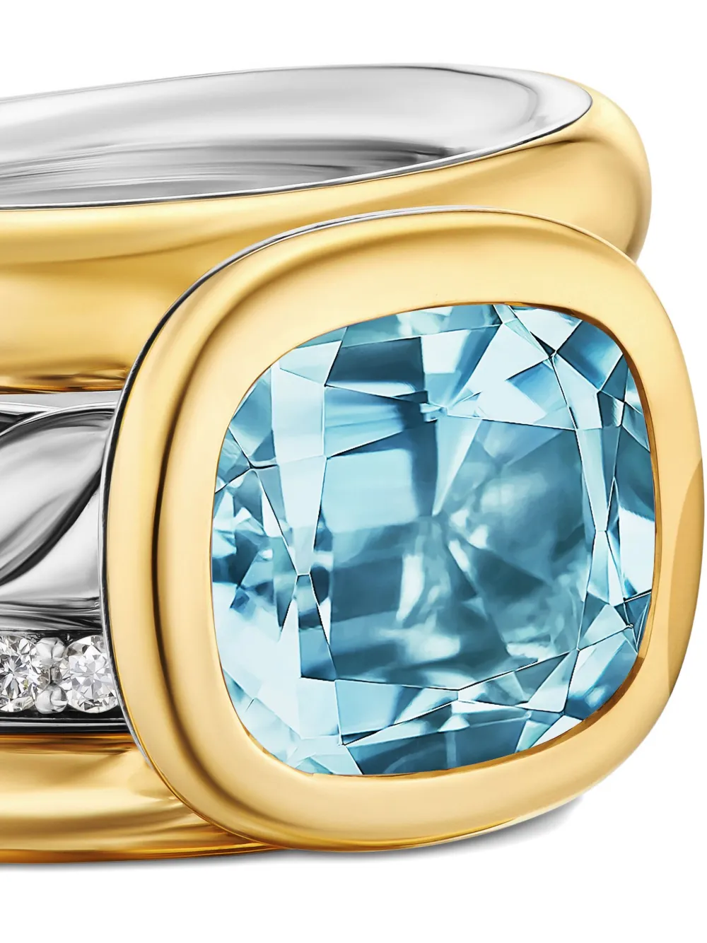 DAVID YURMAN 18K YELLOW GOLD AND STERLING SILVER DY MERCER® FOUR ROW DIAMOND AND TOPAZ RING