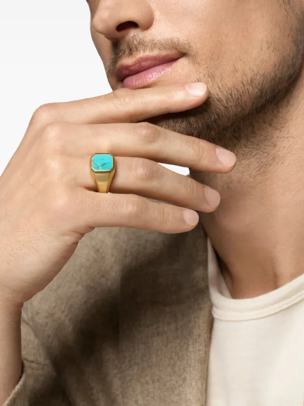 David Yurman Streamline® Signet ターコイズ リング 18Kイエロー