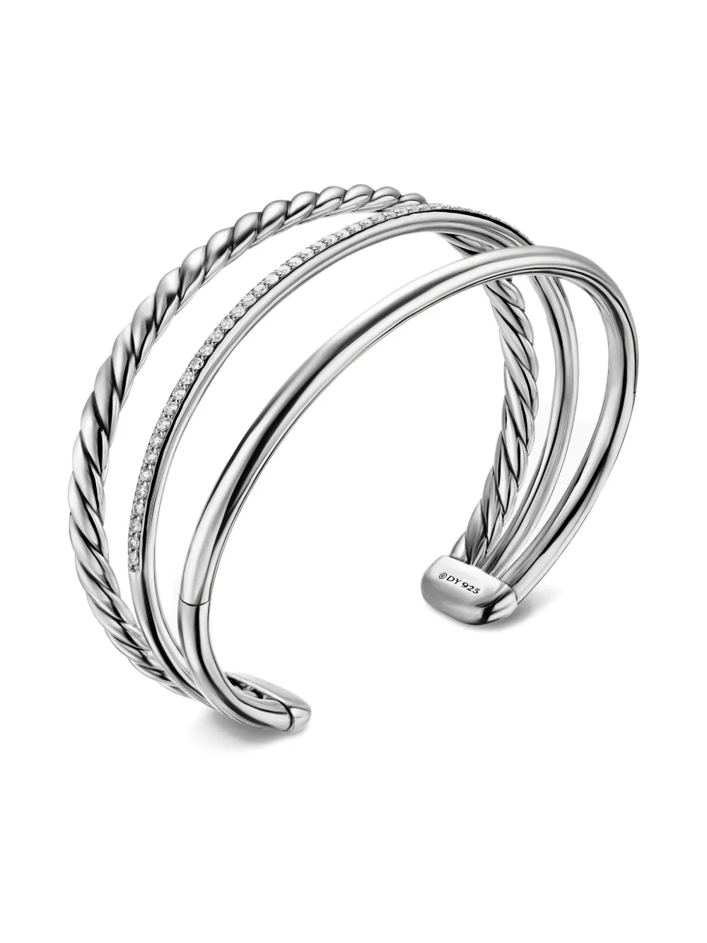 David Yurman Sterling Silver Dy Mercer® Three Row Diamond Bangle In Silver