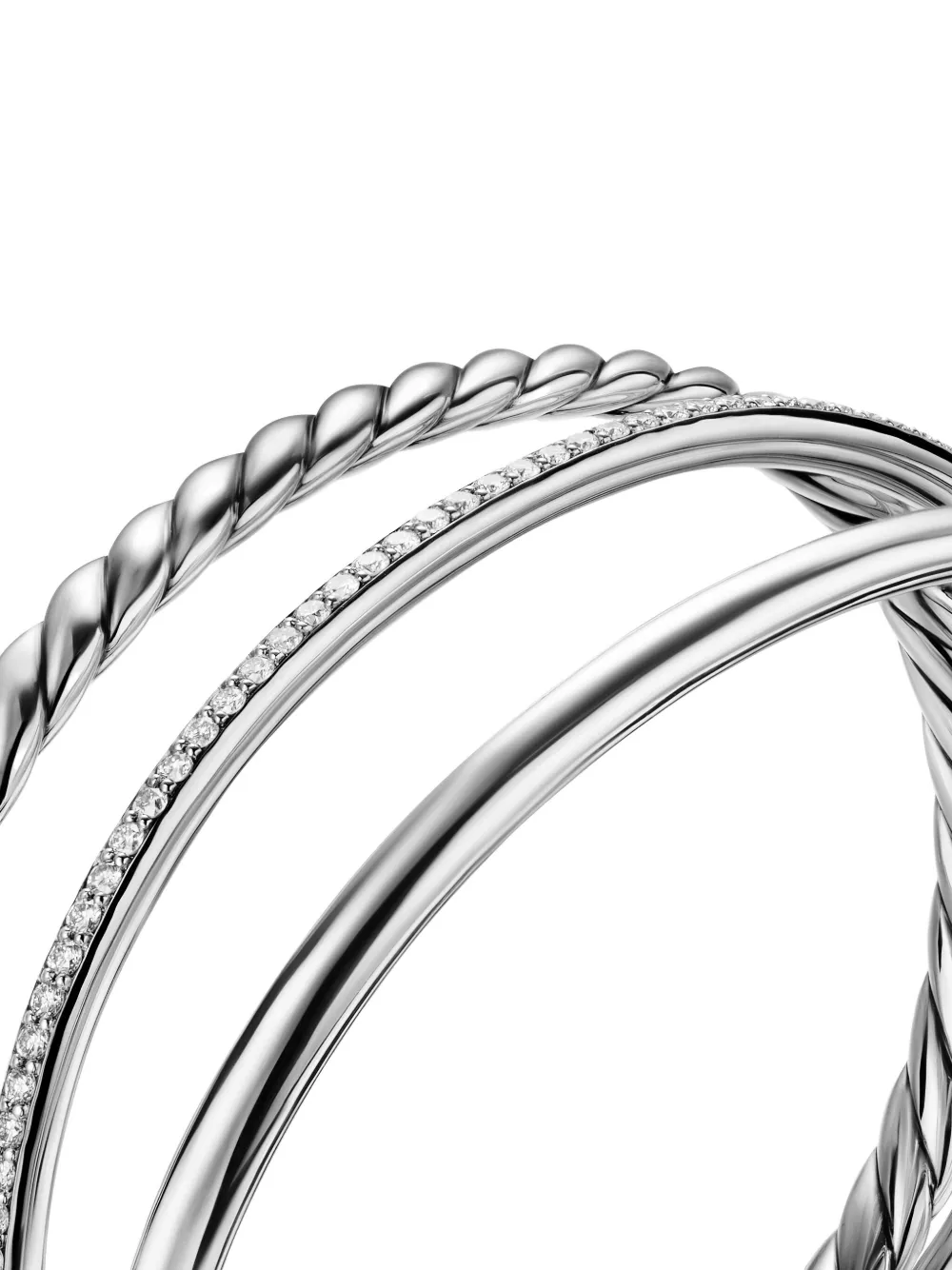 David Yurman Sterling Silver Dy Mercer® Three Row Diamond Bangle In Silver