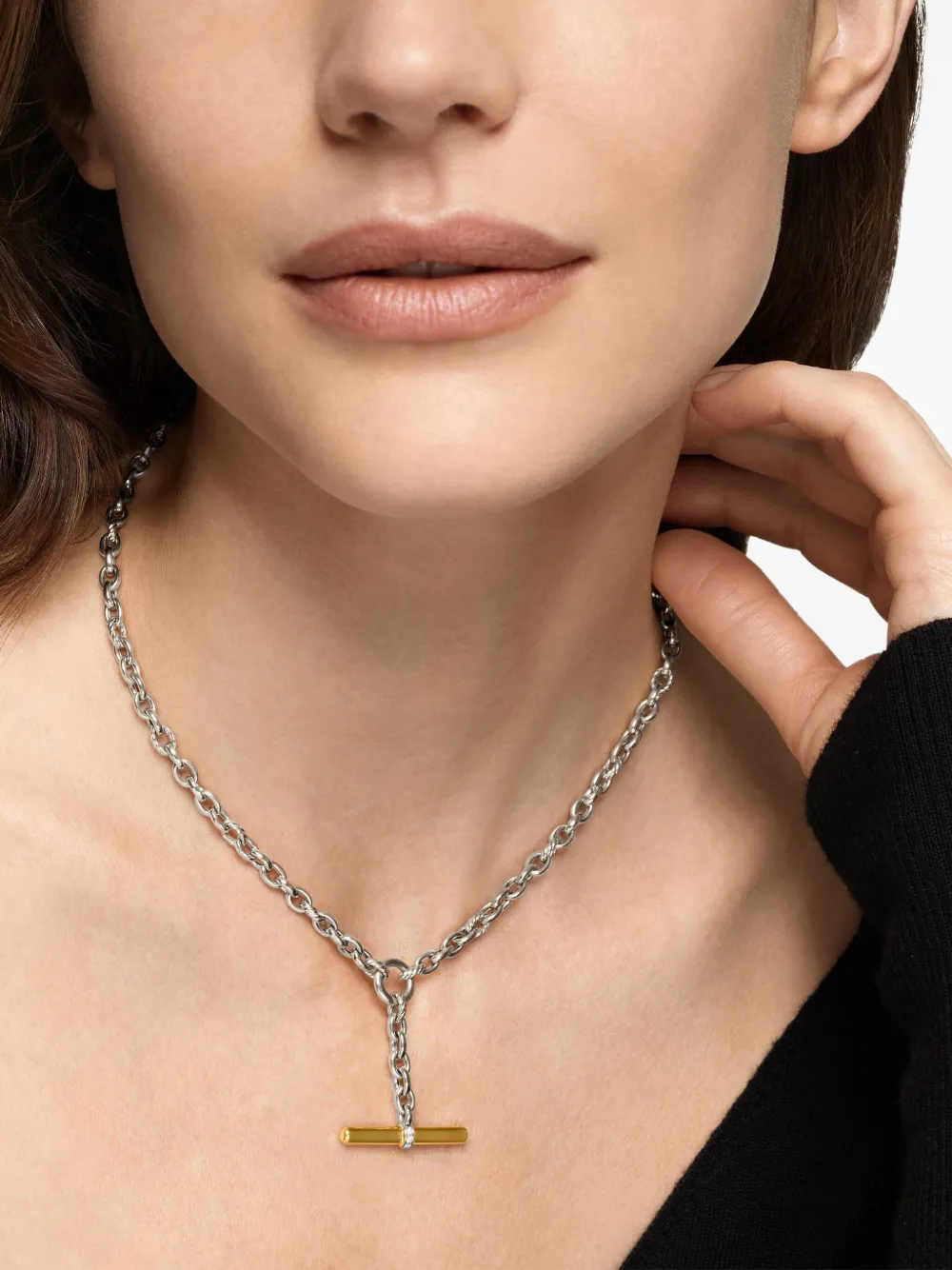 David Yurman 18K yellow gold and sterling silver DY Mercer® Petite Toggle Chain diamond necklace | Image 2