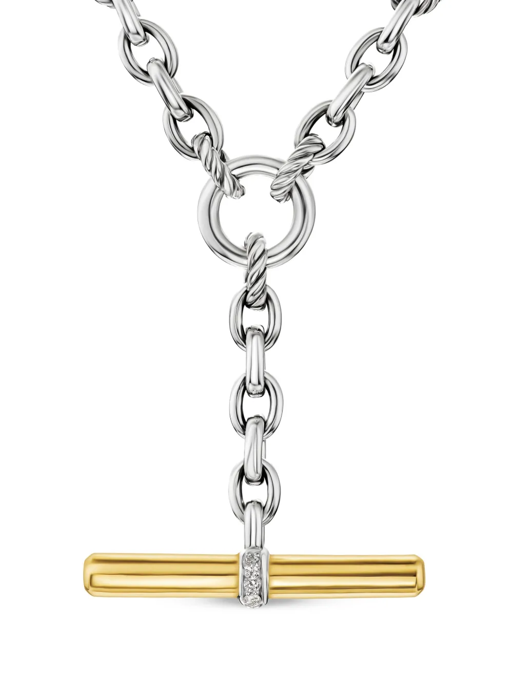 David Yurman 18k Yellow Gold And Sterling Silver Dy Mercer® Petite Toggle Chain Diamond Necklace In Silver