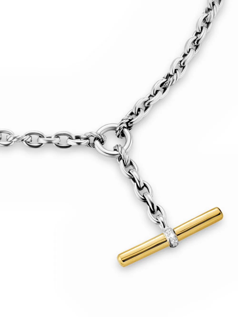 David Yurman 18k Yellow Gold And Sterling Silver Dy Mercer® Petite Toggle Chain Diamond Necklace In Silver