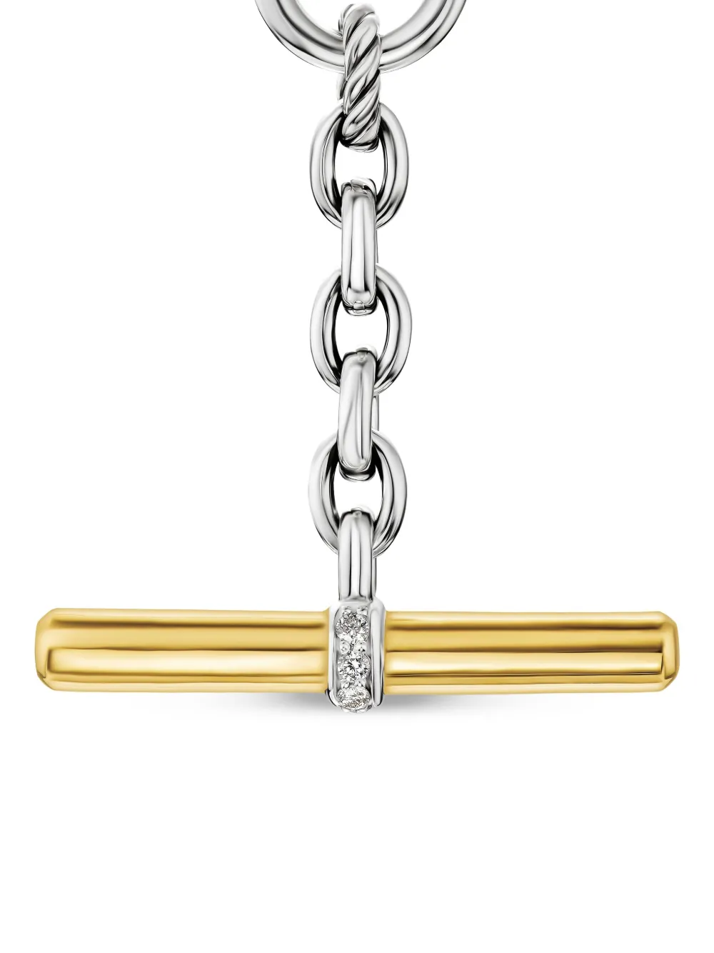 David Yurman 18k Yellow Gold And Sterling Silver Dy Mercer® Petite Toggle Chain Diamond Necklace In Silver