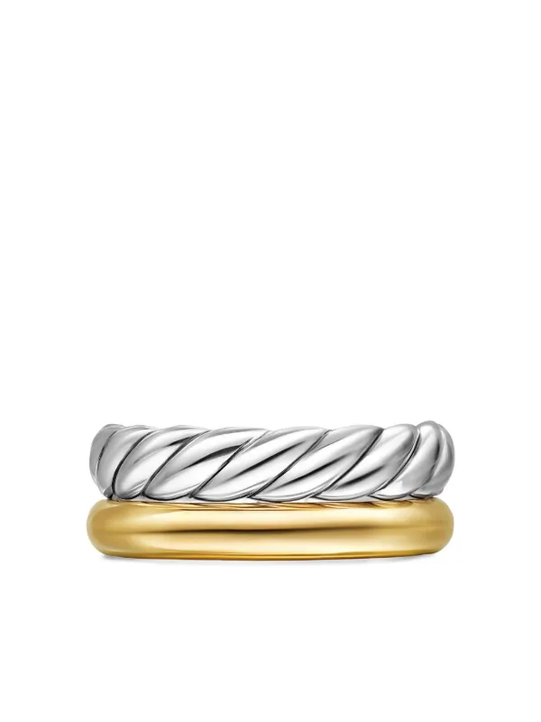 David Yurman 18K Yellow Gold and Sterling Silver DY Mercer® Two Row Ring