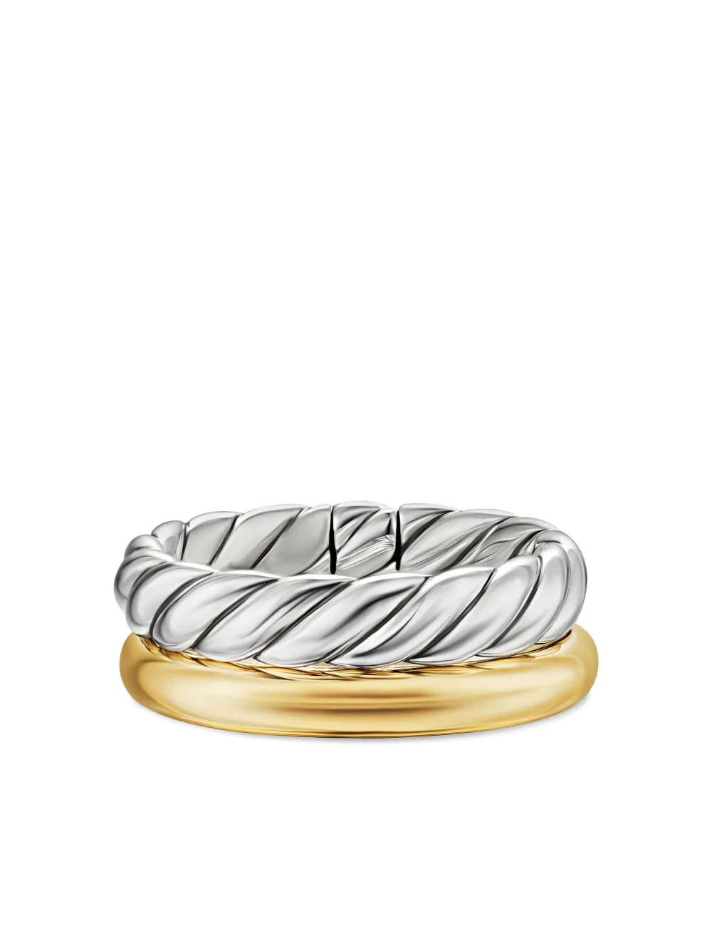 David Yurman 18k Yellow Gold And Sterling Silver Dy Mercer® Three Row Diamond Ring In Silver