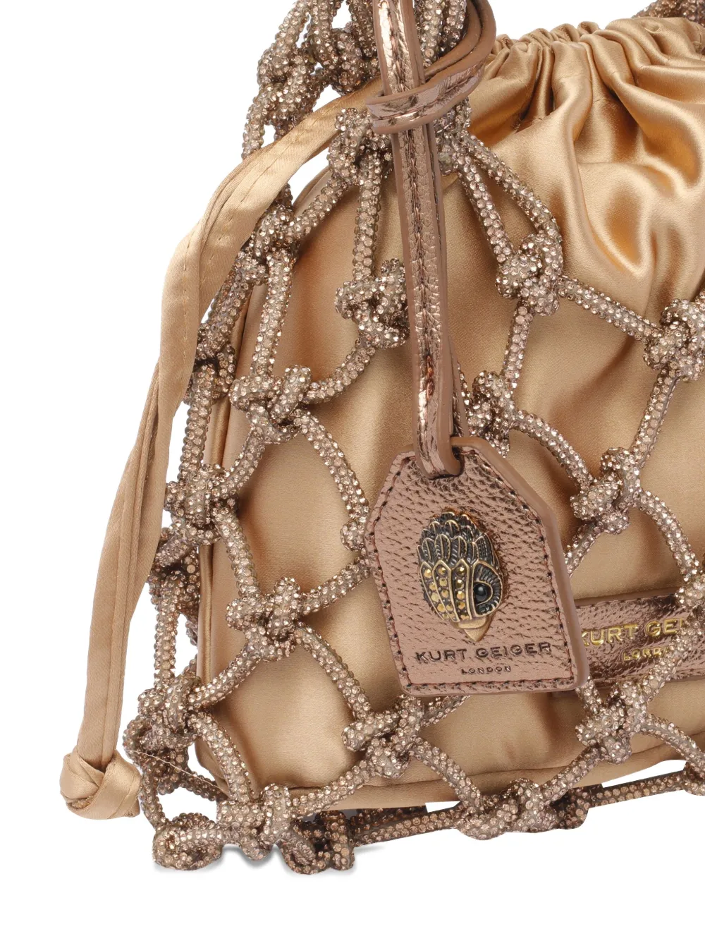 Kurt Geiger Small Macrame Crystal Handbag In Brown