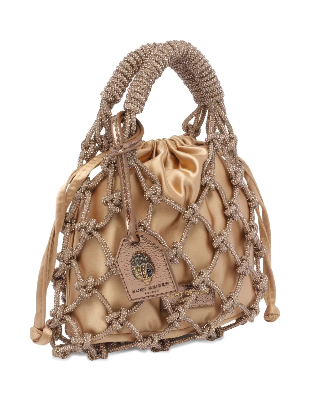 Kurt Geiger Small Macrame Crystal Handbag In Brown