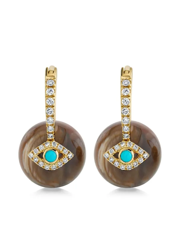 Sydney Evan 14CT Yellow Gold Evil Eye Diamond Drop Earrings