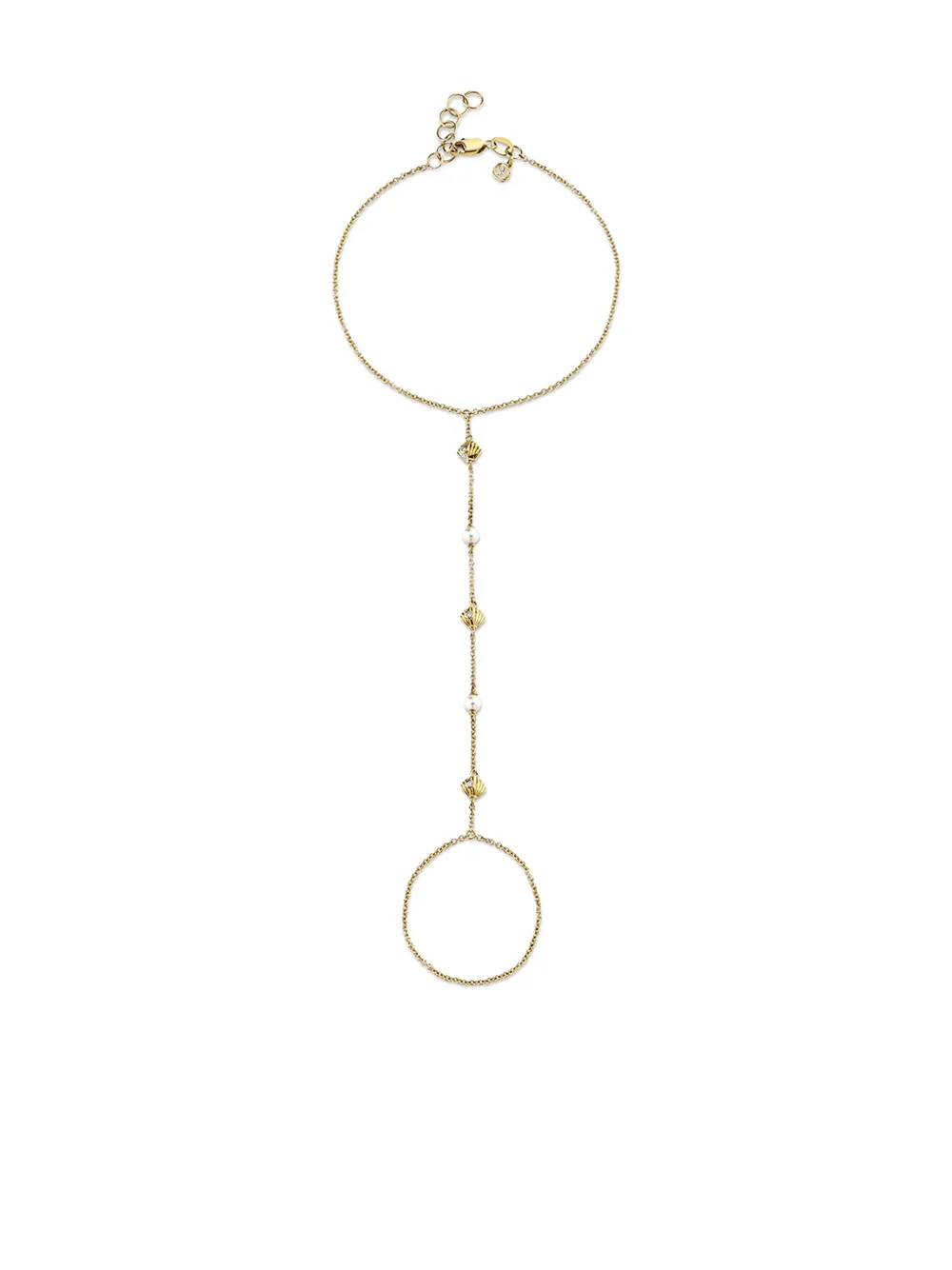 14K yellow gold Shells Princess diamond nad pearl bracelet