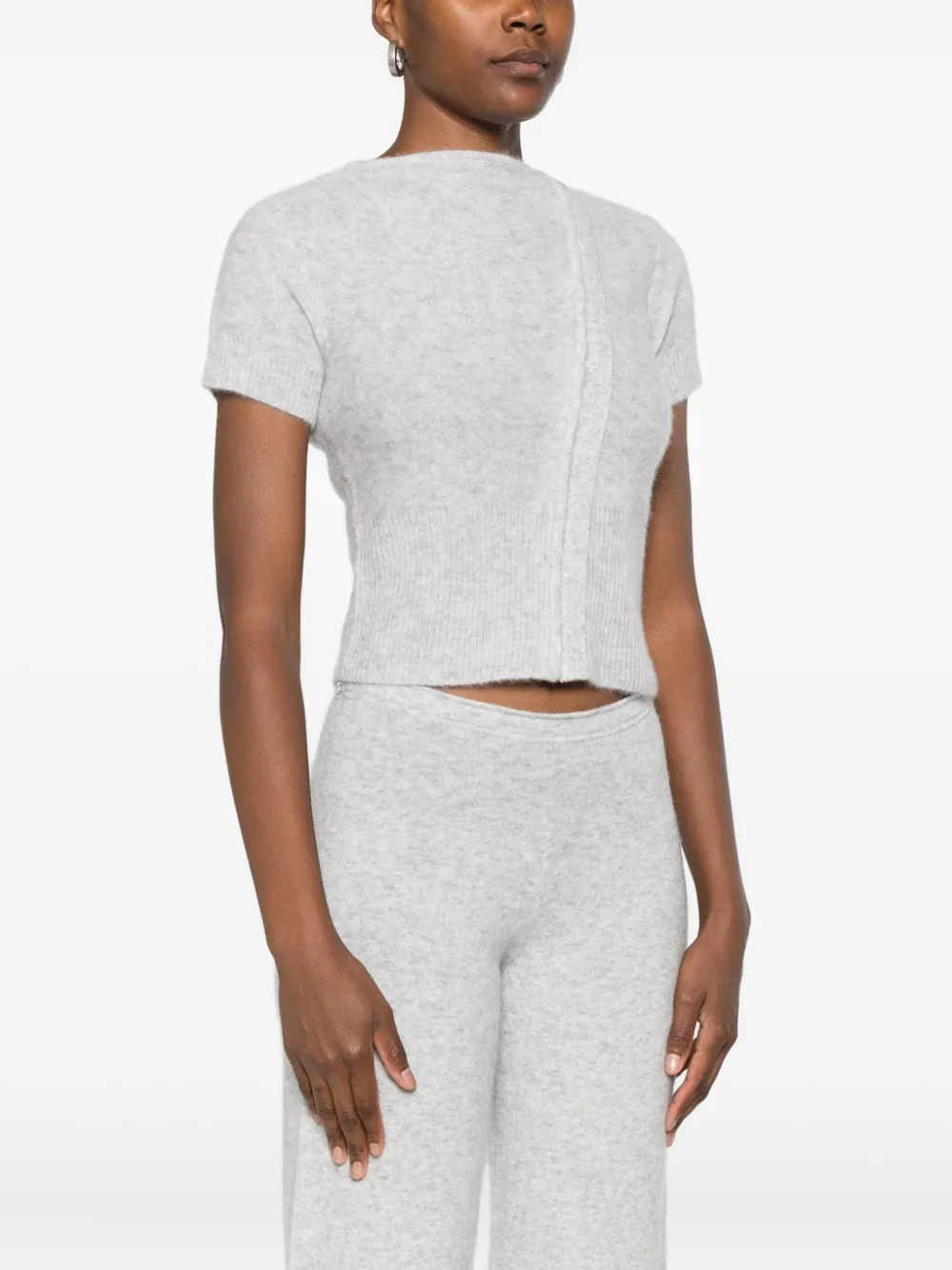 Aya Muse Zip-up Knitted T-shirt In Gray