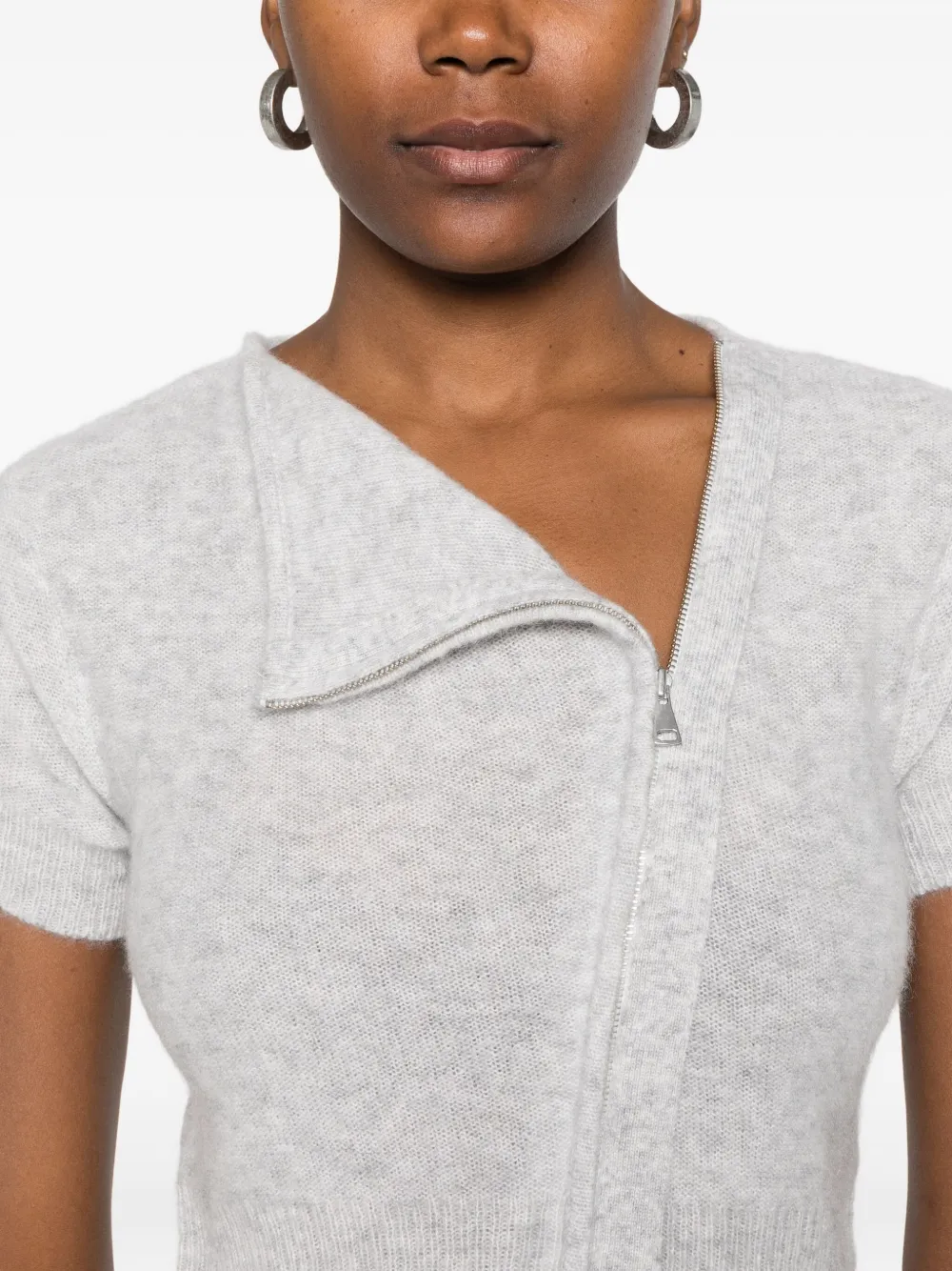 Aya Muse Zip-up Knitted T-shirt In Gray