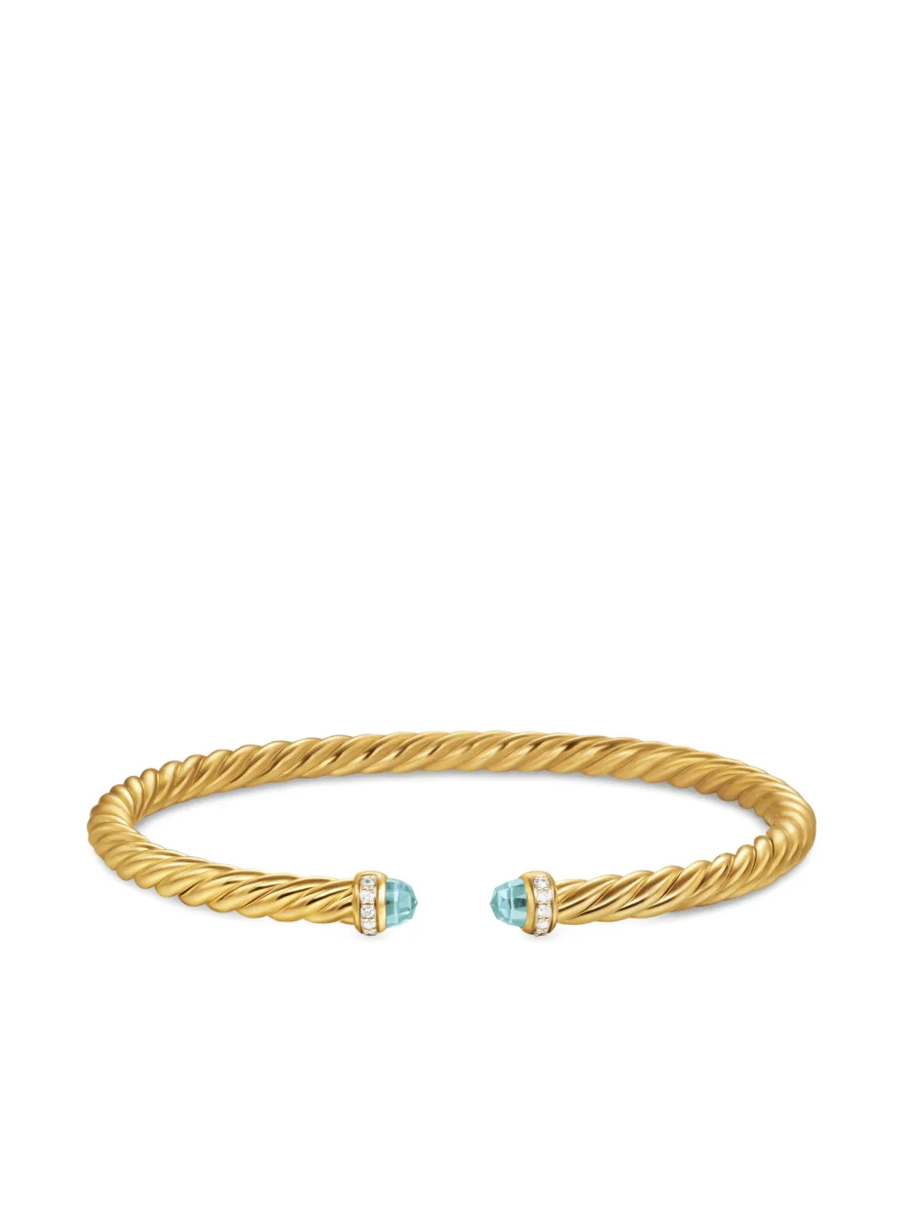 DAVID YURMAN 18K YELLOW GOLD CABLESPIRA® FLEX DIAMOND AND AQUAMARINE BANGLE