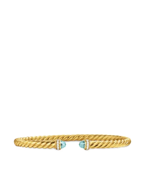 David Yurman 18K yellow gold Cablespira® Flex diamond and aquamarine bangle