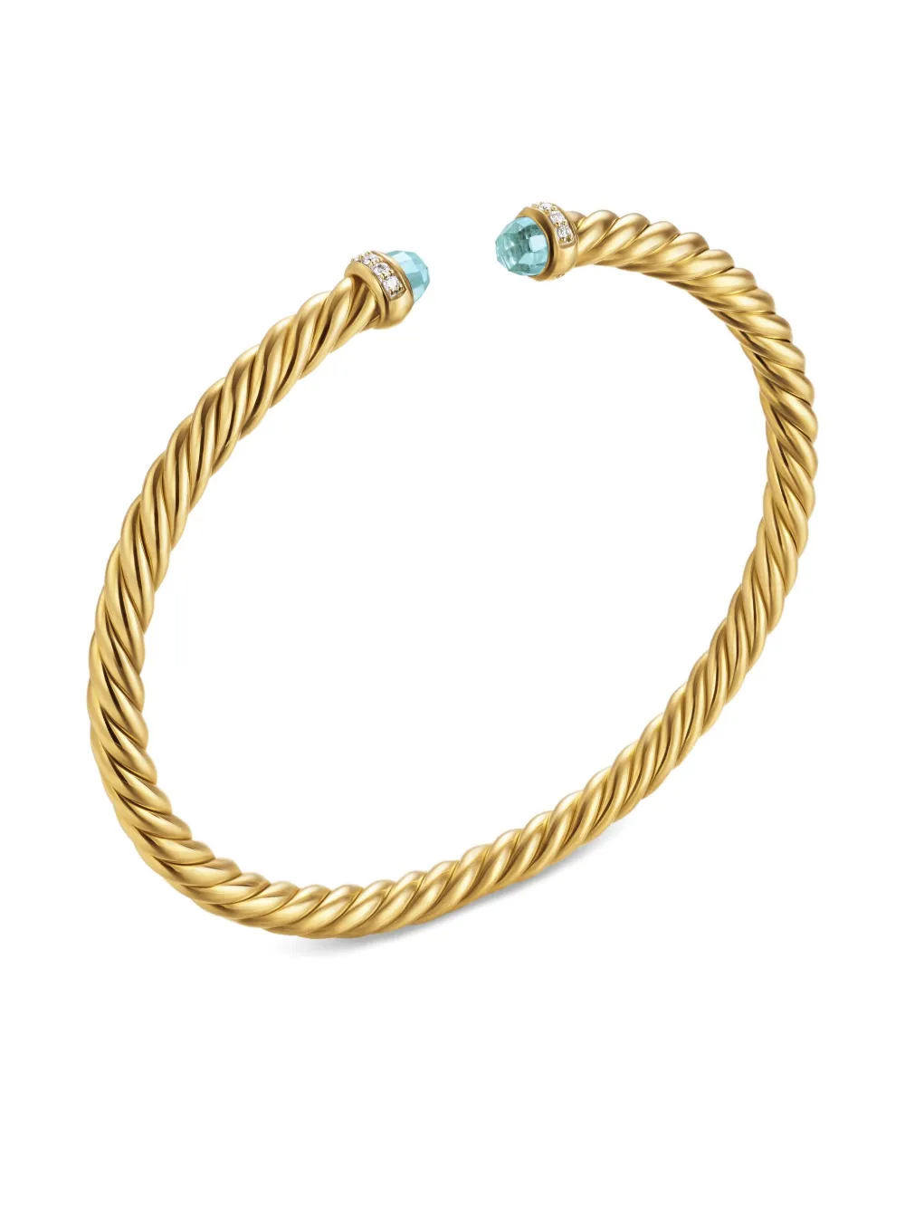 DAVID YURMAN 18K YELLOW GOLD CABLESPIRA® FLEX DIAMOND AND AQUAMARINE BANGLE