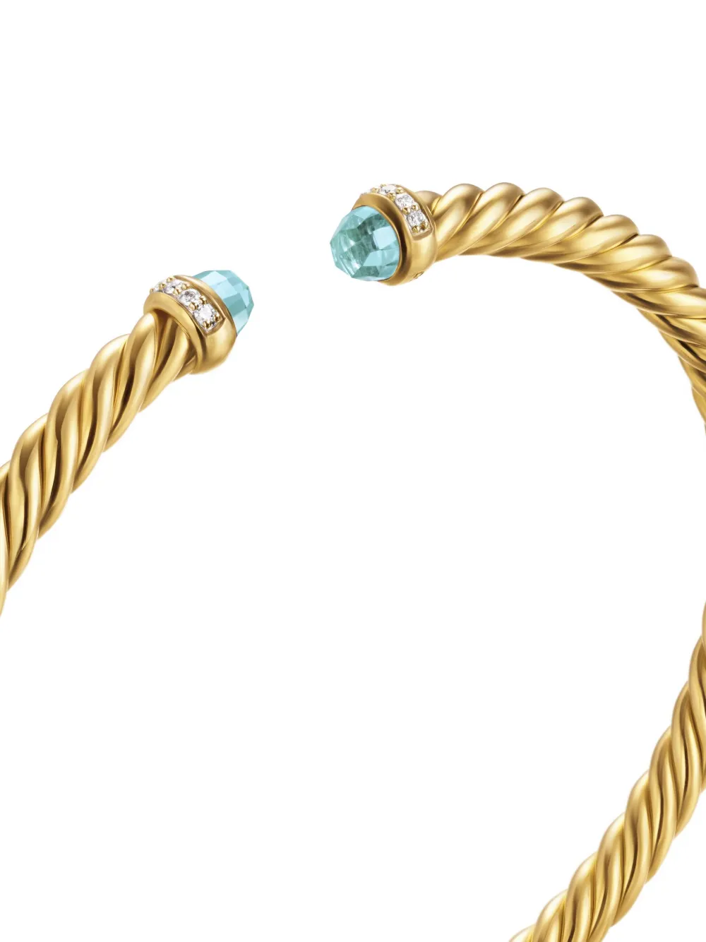 DAVID YURMAN 18K YELLOW GOLD CABLESPIRA® FLEX DIAMOND AND AQUAMARINE BANGLE