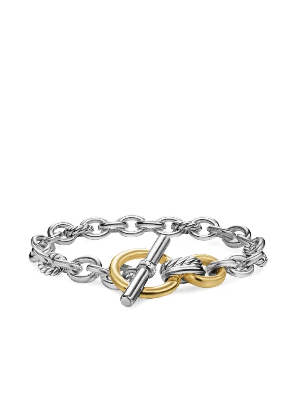 David Yurman 18K Yellow Gold and Sterling Silver DY Mercer® Toggle Chain Diamond Bracelet
