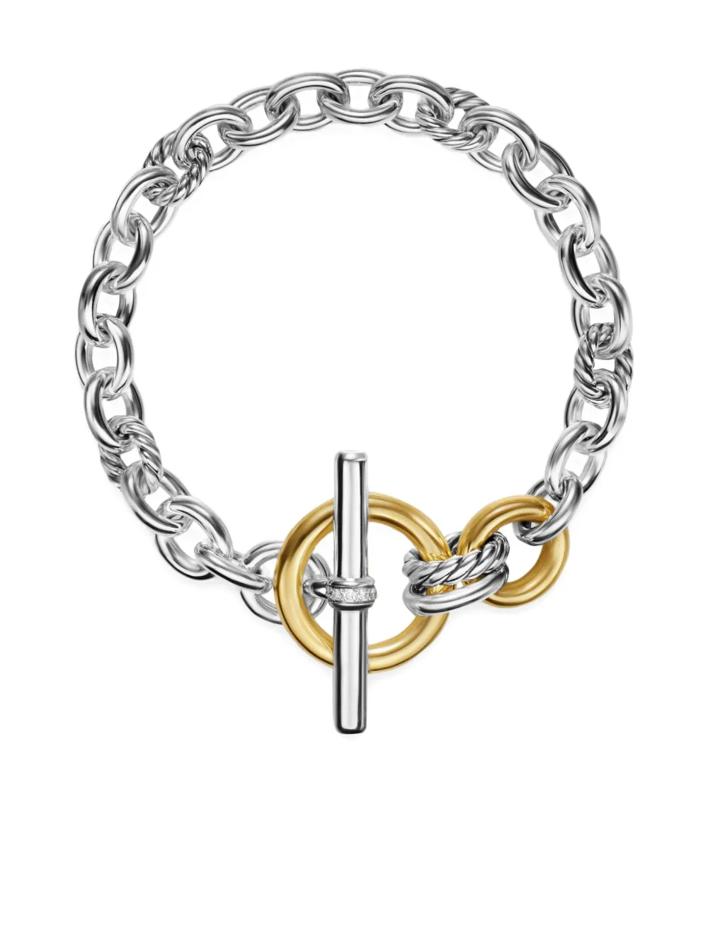 David Yurman 18k Yellow Gold And Sterling Silver Dy Mercer® Toggle Chain Diamond Bracelet In Silver