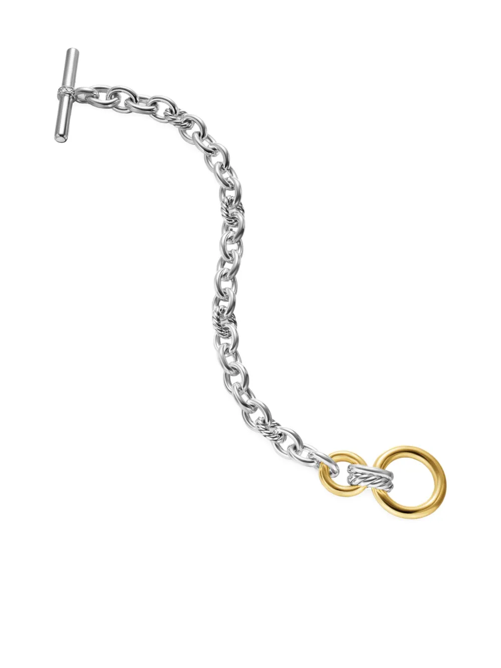 David Yurman 18k Yellow Gold And Sterling Silver Dy Mercer® Toggle Chain Diamond Bracelet In Silver