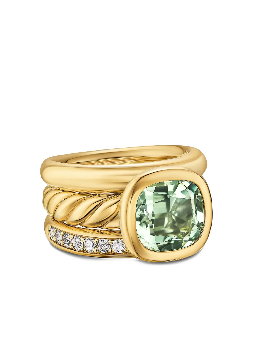 DAVID YURMAN 18K YELLOW GOLD DY MERCER® FOUR ROW DIAMOND AND PRASIOLITE RING