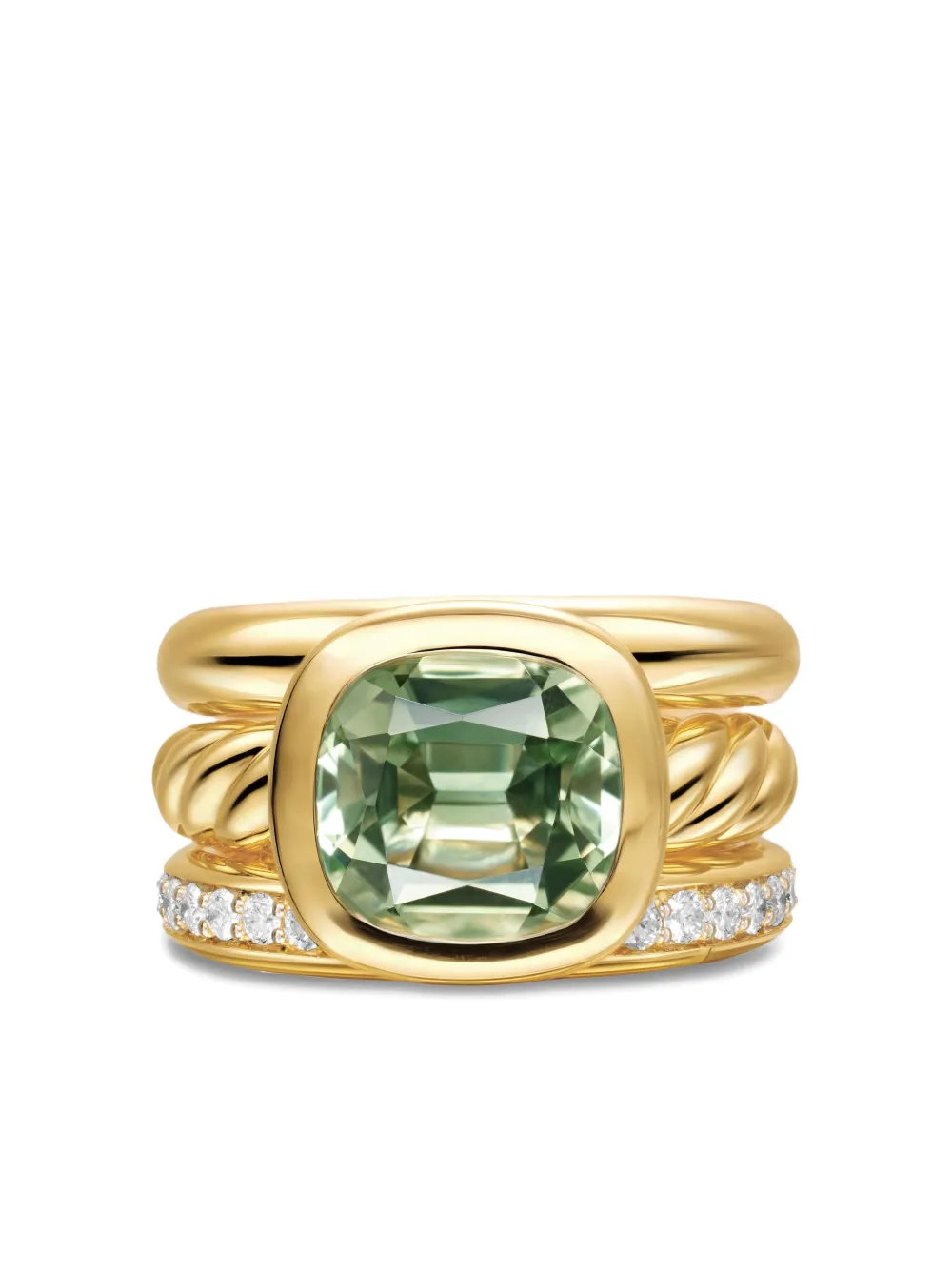 DAVID YURMAN 18K YELLOW GOLD DY MERCER® FOUR ROW DIAMOND AND PRASIOLITE RING