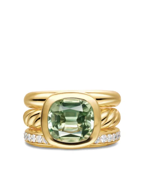 David Yurman anillo DY Mercer® Four Row en oro amarillo de 18kt con diamantes y prasiolita
