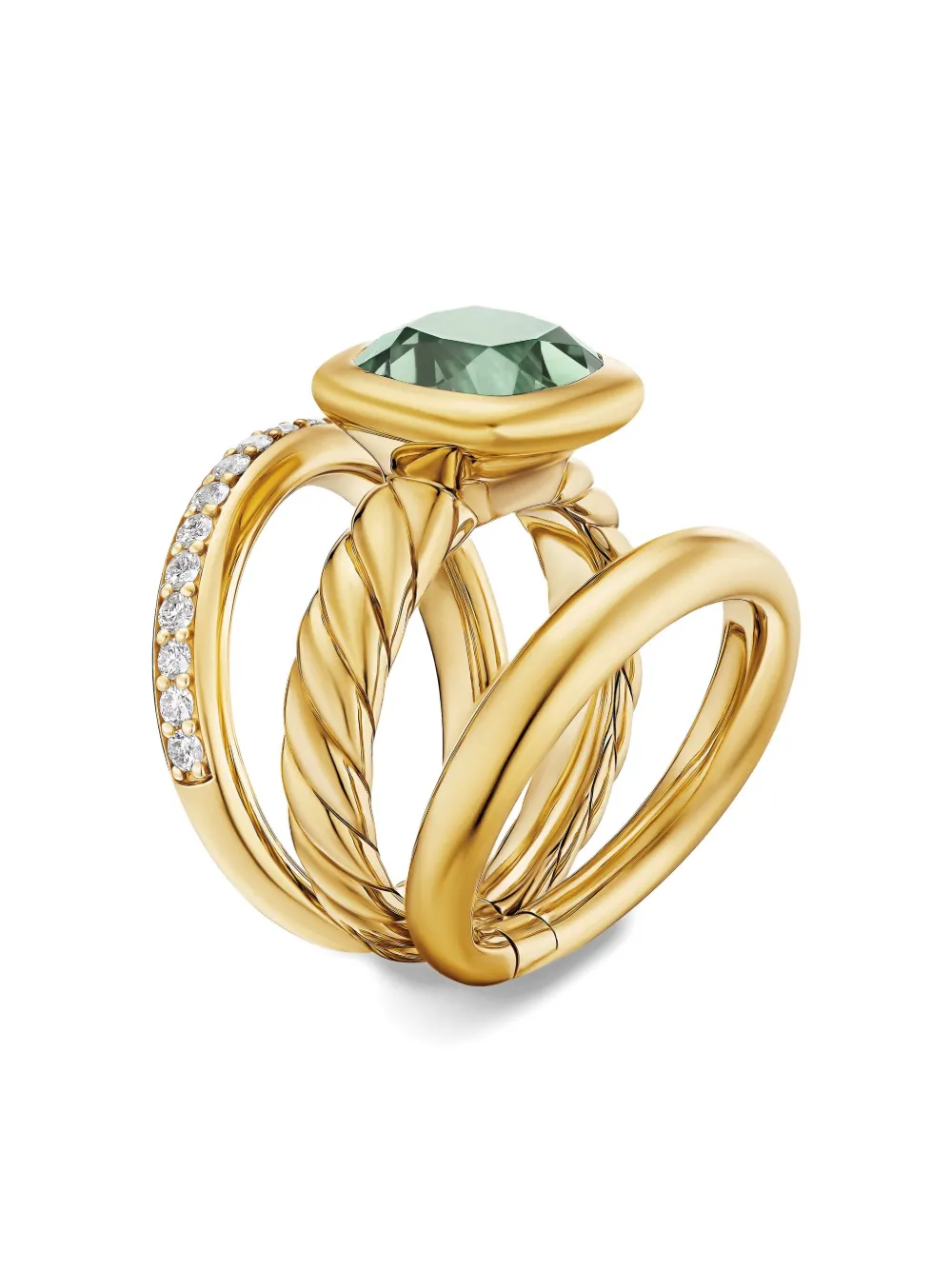 DAVID YURMAN 18K YELLOW GOLD DY MERCER® FOUR ROW DIAMOND AND PRASIOLITE RING