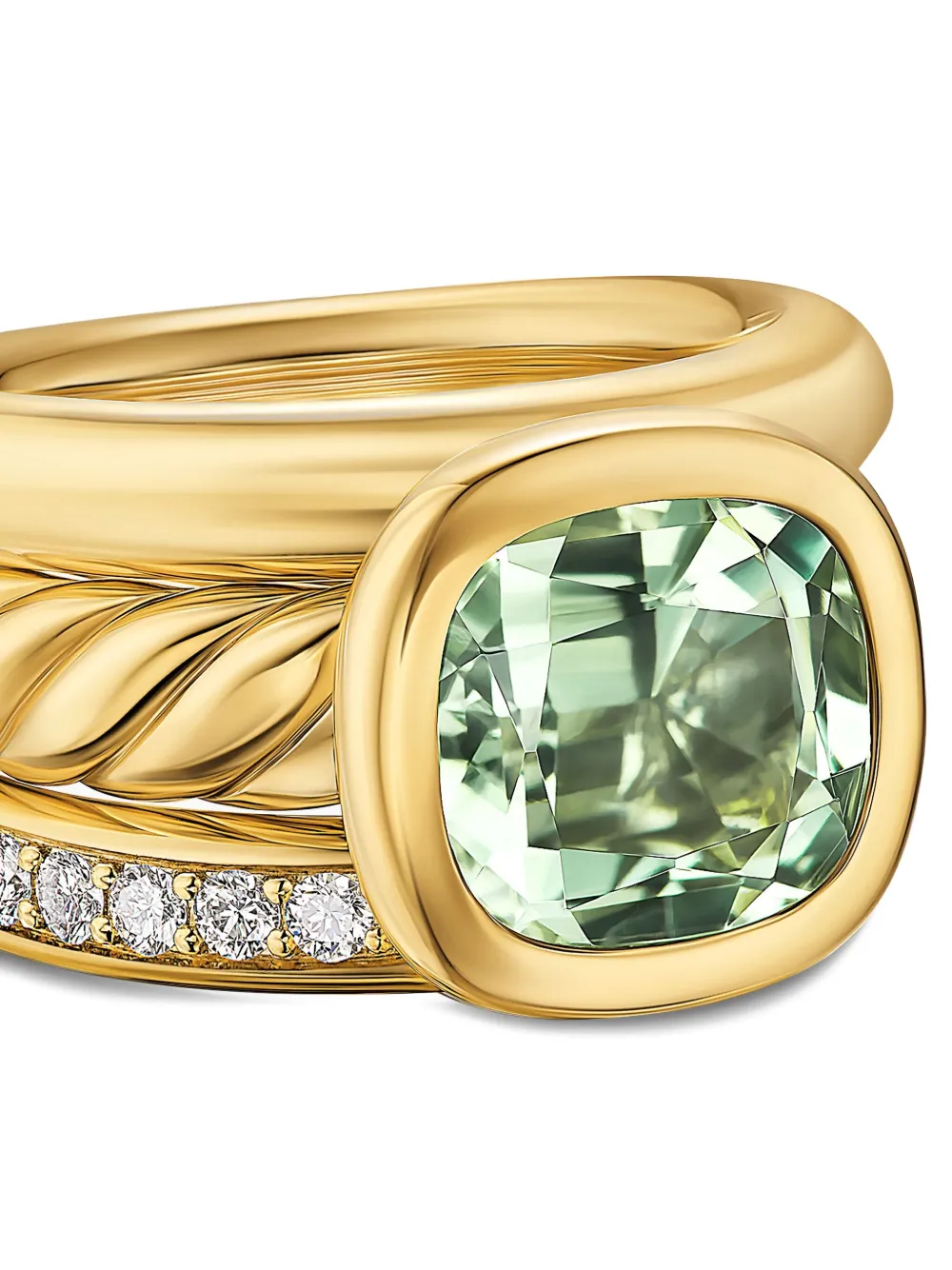 DAVID YURMAN 18K YELLOW GOLD DY MERCER® FOUR ROW DIAMOND AND PRASIOLITE RING
