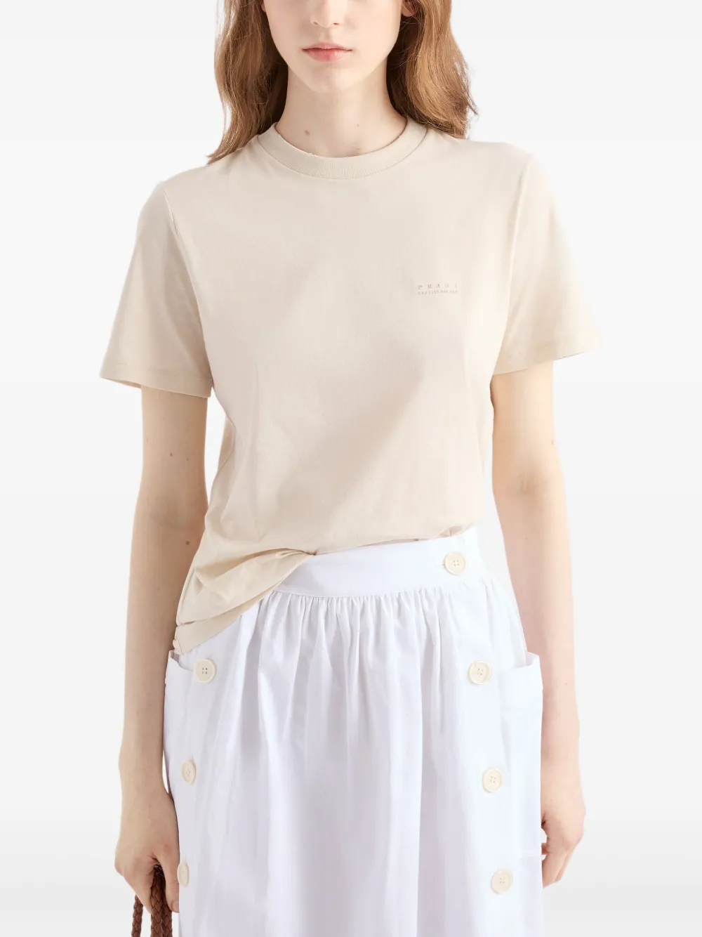 Prada T-shirt met logoprint Beige