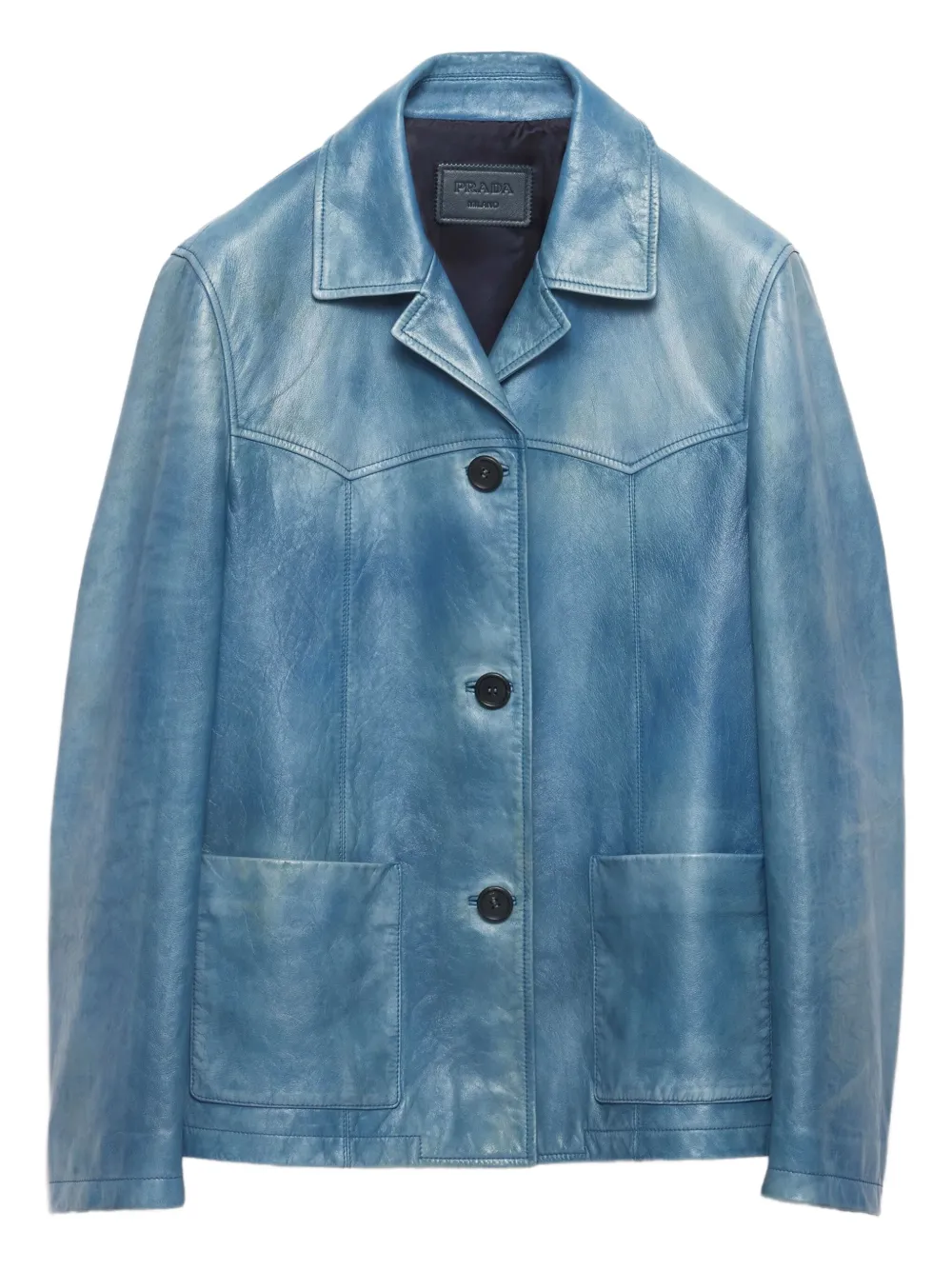 Prada Leren bikerjack Blauw