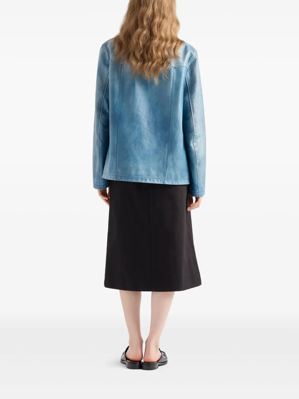 Prada Leren bikerjack Blauw