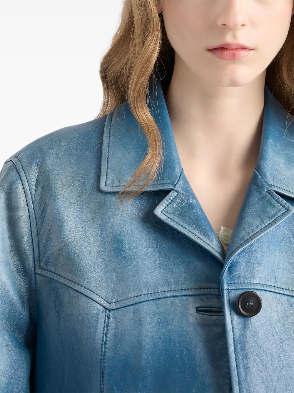 Prada Leren bikerjack Blauw