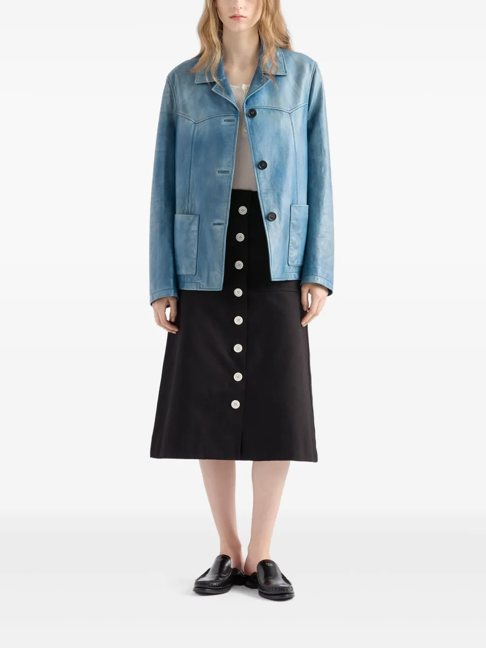 Prada Leren bikerjack Blauw